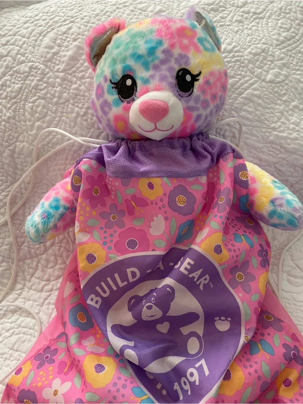 Build-A-Bear Pink Floral Drawstring Kids Cinch Backpack